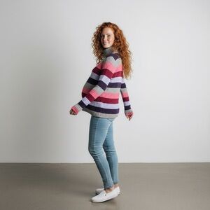 Mimi Maternity Striped Turtleneck Sweater L